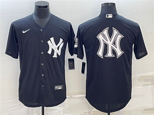 Men's New York Yankees Black Team Big Logo Cool Base Stitched Baseball Jersey